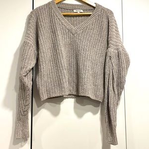 Madewell pleat-sleeve chunky knit cropped sweater